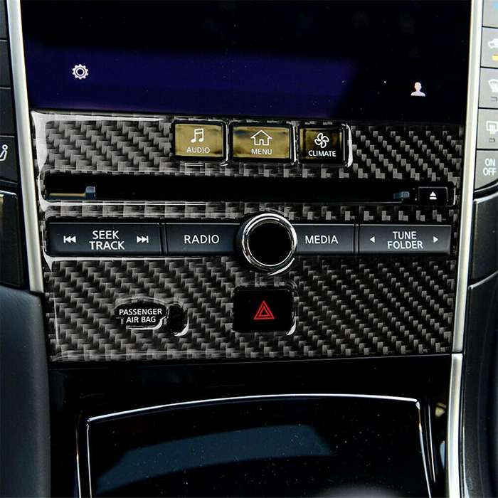 Car Carbon Fiber Central Control CD Panel Cover Trim Decoration Sticker for Q50 Q60 2014-2018