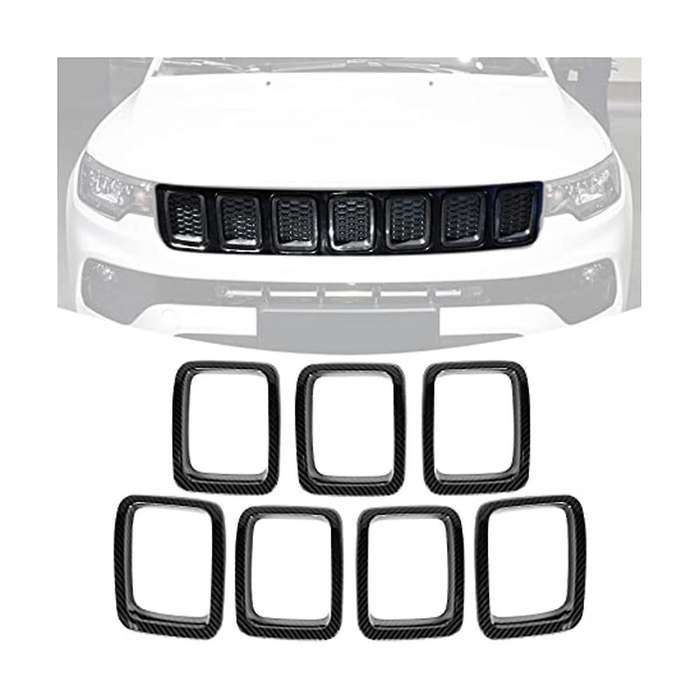 Car Carbon Fiber Front Grill Mesh Inserts Rings Covers Trim Inserts Kit for Compass Mp 2017 2018 20