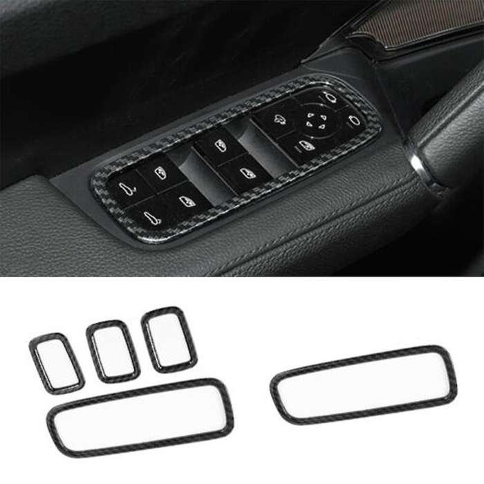 Car Carbon Fiber Grain Window Switch Button Garnish Trim Frame for 2014-2019