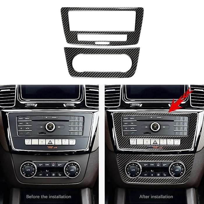 Car Carbon Fiber Interior Central Console Air Condition Multimedia Adjust Panel Cover Trim for W166