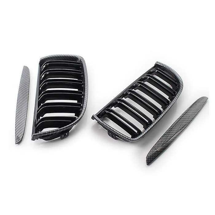 Car Carbon Fiber Look Front Kidney Grille Slats Grill for 3 Series E90 E91 2005-2008