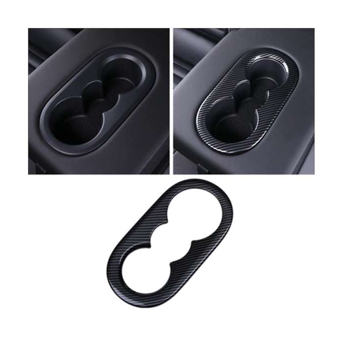 Car Carbon Fiber Rear Water Cup Holder Trim Sticker for 2018-2019