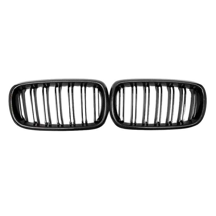 Car Carbon Fiber&Gloss Black Double Slats Front Kidney Grille Grill for X5 F15 X6 F16 X5M F85 X6M F8