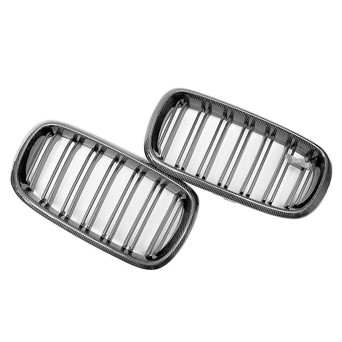 Car Carbon Fiber&Gloss Black Double Slats Front Kidney Grille Grill for X5 F15 X6 F16 X5M F85 X6M F8