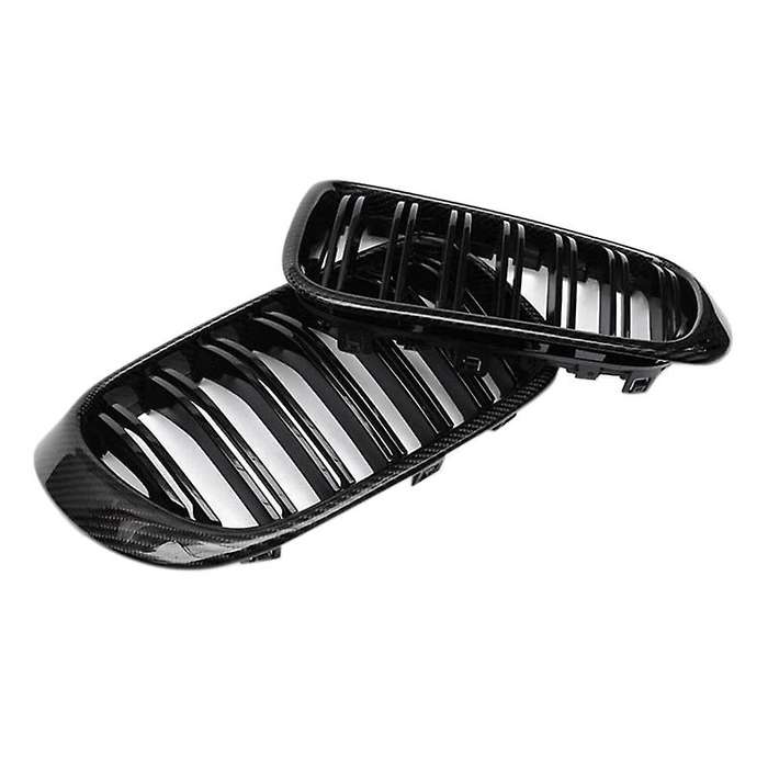 Car Carbon Fiber&Gloss Black Double Slats Front Kidney Grille Grill for X3 F25 X4 F26 2014-2017