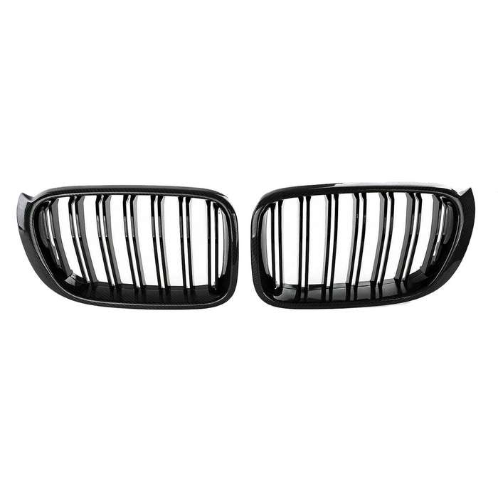 Car Carbon Fiber&Gloss Black Double Slats Front Kidney Grille Grill for X3 F25 X4 F26 2014-2017