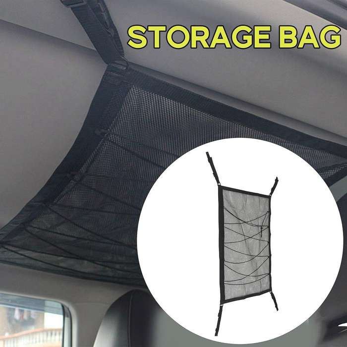 Car Ceiling Storage Pocket Roof Interior Cargo Net Bag Storage Black