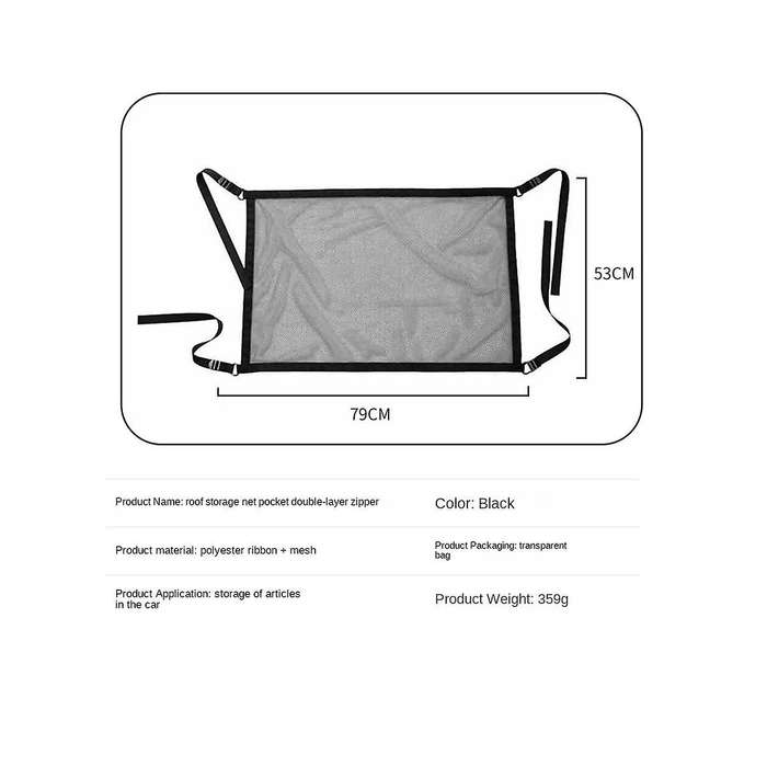 Car Ceiling Cargo Net Pocket, Adjustable Car Ceiling Storage Net, Double Layer Mesh Car Roof Organiz
