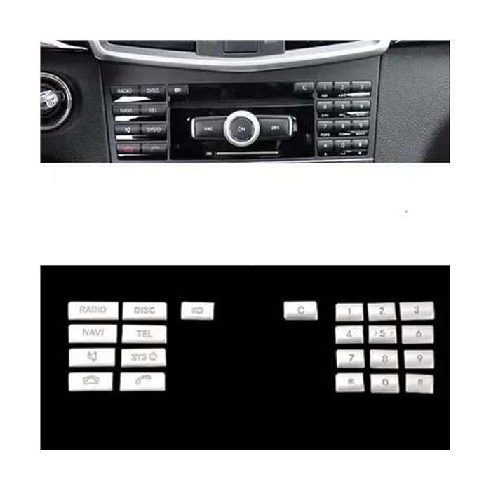 Car Center Console CD Multimedia Button Frame Cover Sticker for E Class W212 2010-2011(Silver)