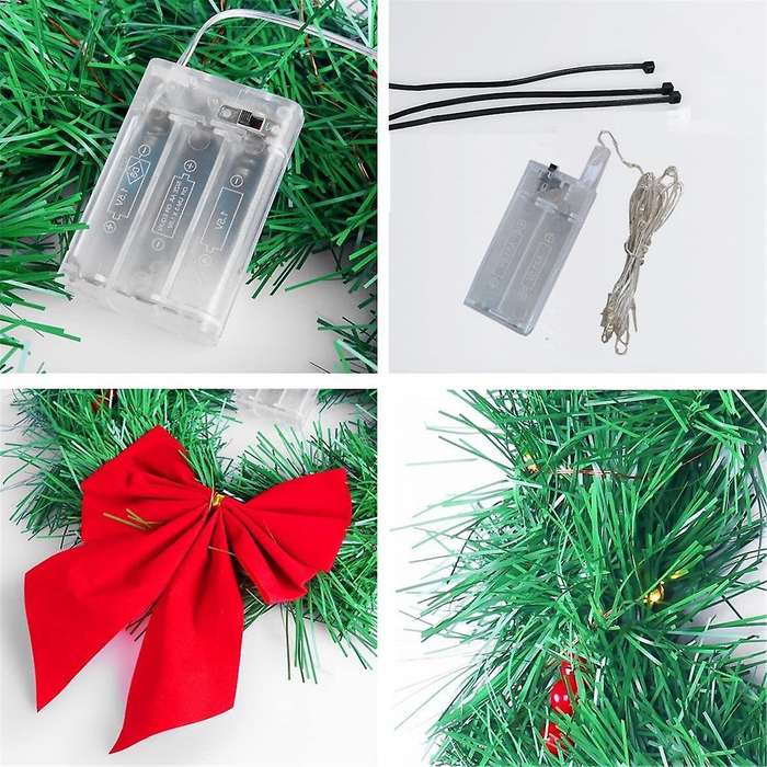 Car Christmas Wreath for Car Truck Suv Led Light Decoration Grill Decoration Car All Weather Winter