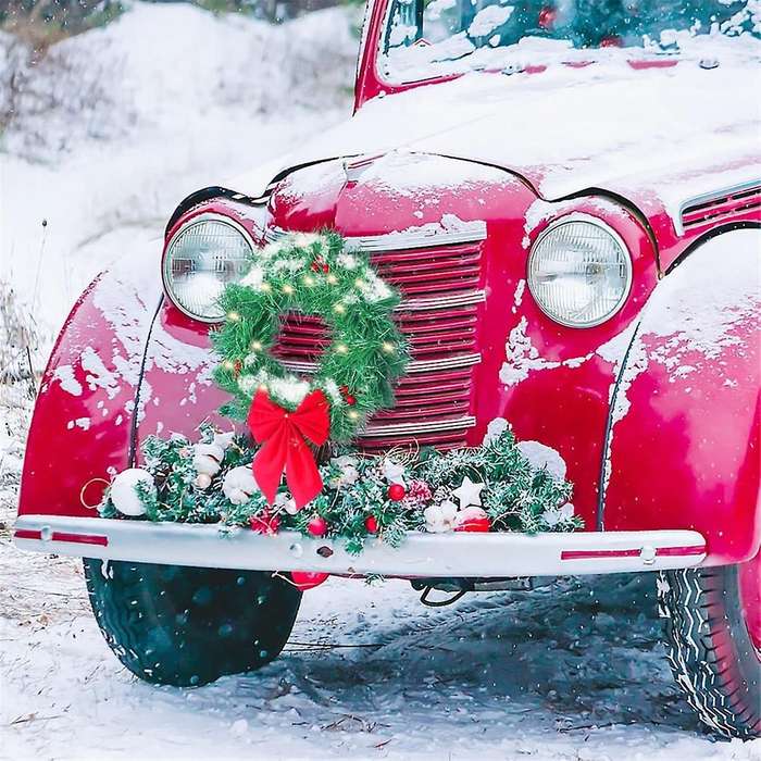 Car Christmas Wreath for Car Truck Suv Led Light Decoration Grill Decoration Car All Weather Winter