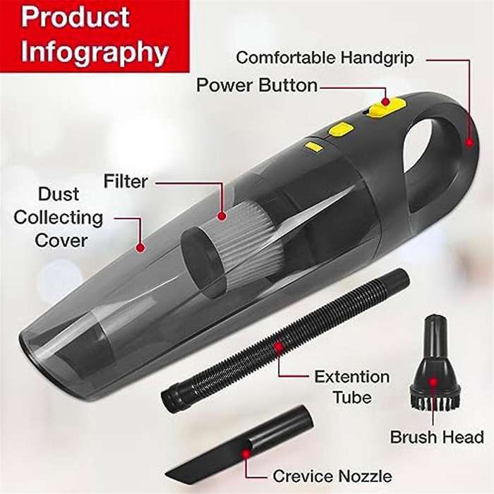 Car Cordless Vacuum Cleaner, High Power Mini Handheld Car Vacuum Cleaner, 4500 Pa Suction Power, wit