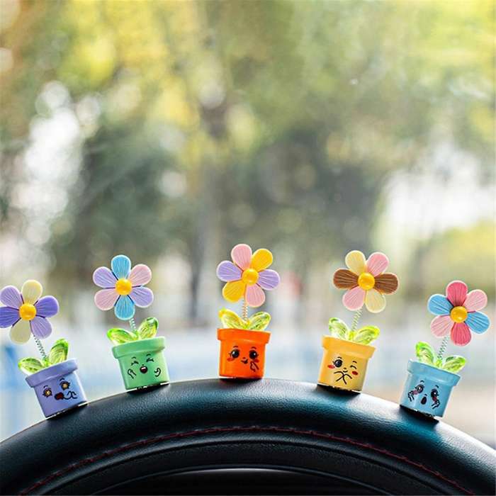 Car Dashboard Trim Flowerpot Ornament Shaking Dancing Flowerpot Cartoon Ornament Car Interior Cute F
