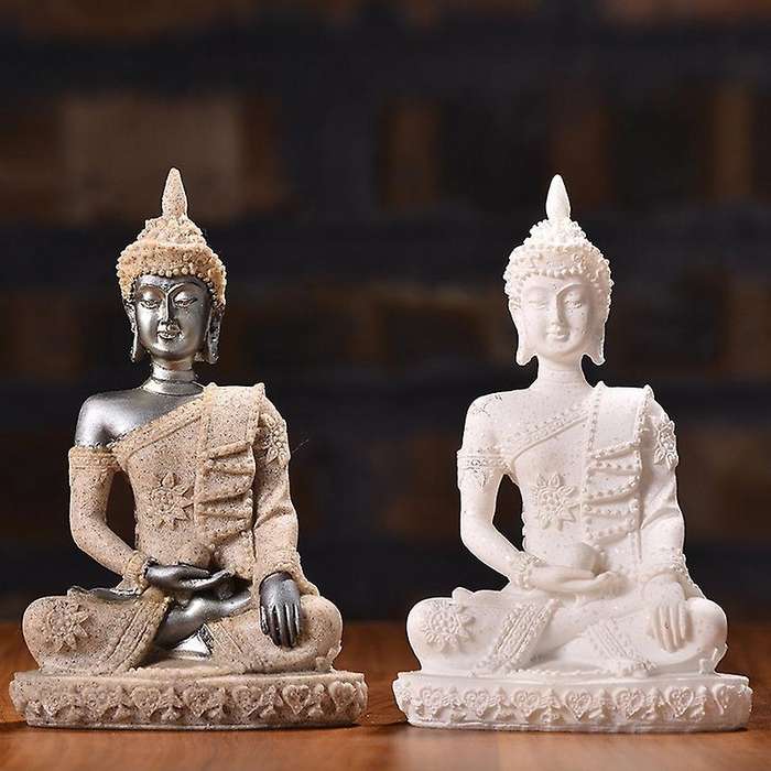 Car Decoration Nature Sandstone Buddha Figurine Sculpture Decoration for Home Car Office White