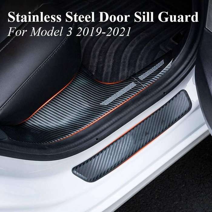 Car Door Sill Protector Stainless Steel Door Sill Guard Welcome Pedal for Model 3 2019-2021, Carbon