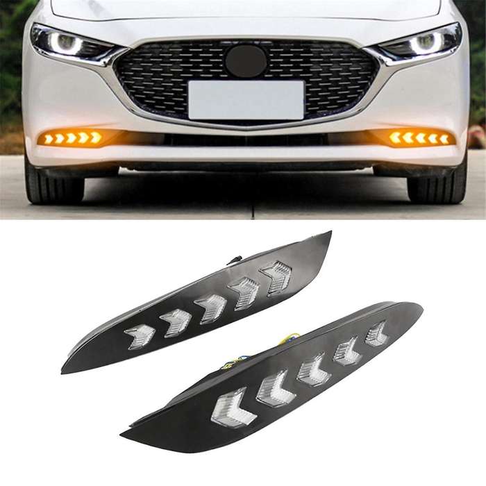 Car DRL Daytime Running Light for Axela 2019-2020 LED Fog Lamp Turn Signal Indicator White Yellow B