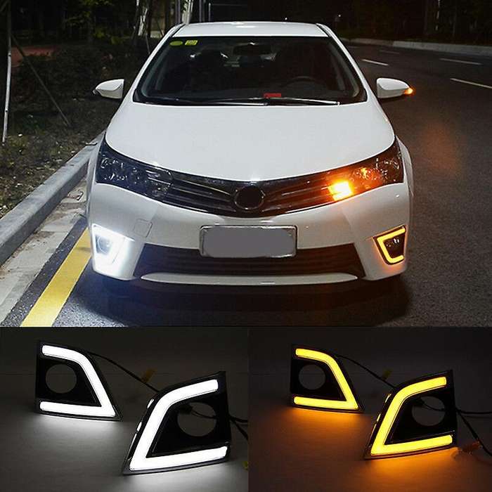 Car DRL LED Daytime Running Lights with Yellow Turn Signal Fog Lamp Cover for 2014 2015 2016