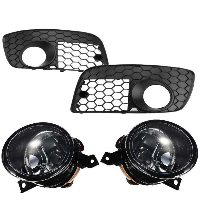 Car Front Bumper Fog Light Cover Honeycomb Mesh Grilles with Fog Lamp for MK5 GLI 2006-2009