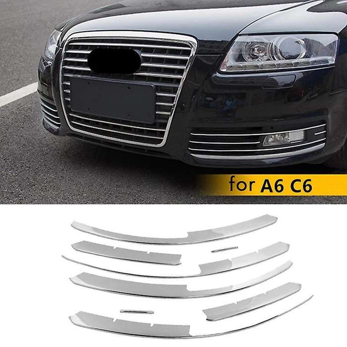 Car Front Fog Lamp Grille Cover Trim Strip Car Decorative for- A6 C6 2009-2011