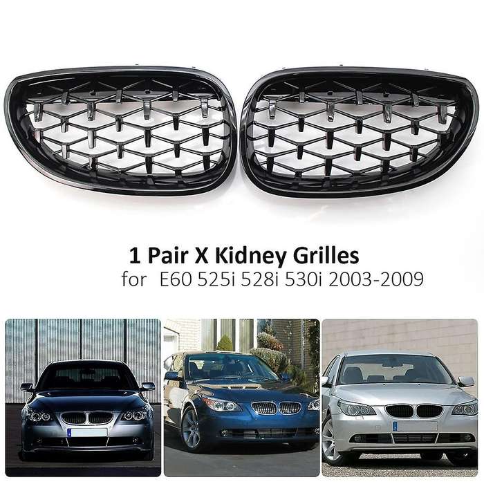 Car Front Grill, Pair Front Hood Diamond Grille Grill for  E60 E61 5 Series 525I 528I 2003-2010