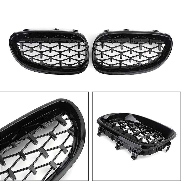 Car Front Grill, Pair Front Hood Diamond Grille Grill for  E60 E61 5 Series 525I 528I 2003-2010