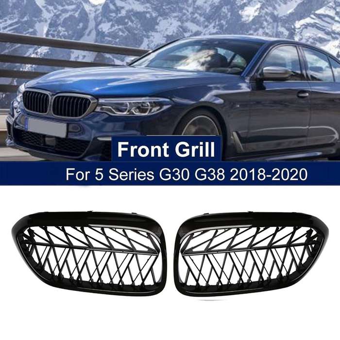 Car Front Grille Kidney Grill Slat for 5 Series G30 G31 G38 F90 M5 2018 2019 Gloss Black ABS Plastic