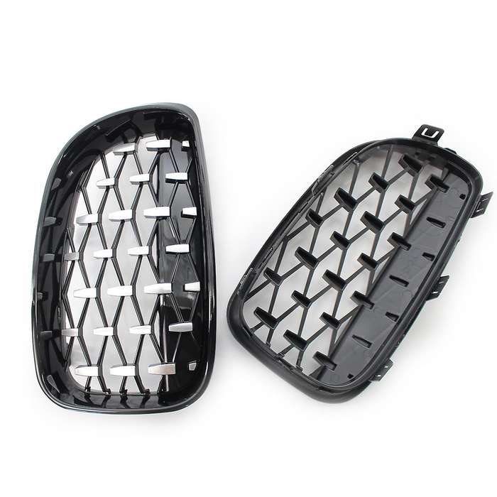 Car Front Kidney Grill, Pair Front Hood Diamond Grille Grill for  1 Series E81 E82 E87 E88 2007-2013
