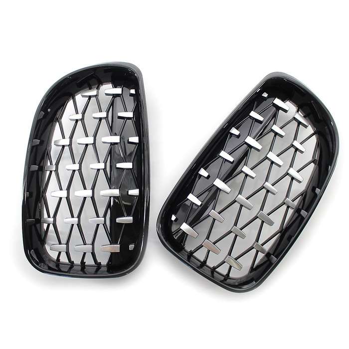 Car Front Kidney Grill, Pair Front Hood Diamond Grille Grill for  1 Series E81 E82 E87 E88 2007-2013