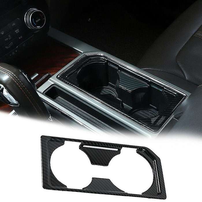 Car Front Water Cup Holder Panel Frame Trim Cover ABS for 2015 2016 2017 2018 2019 2020, Black Carbo