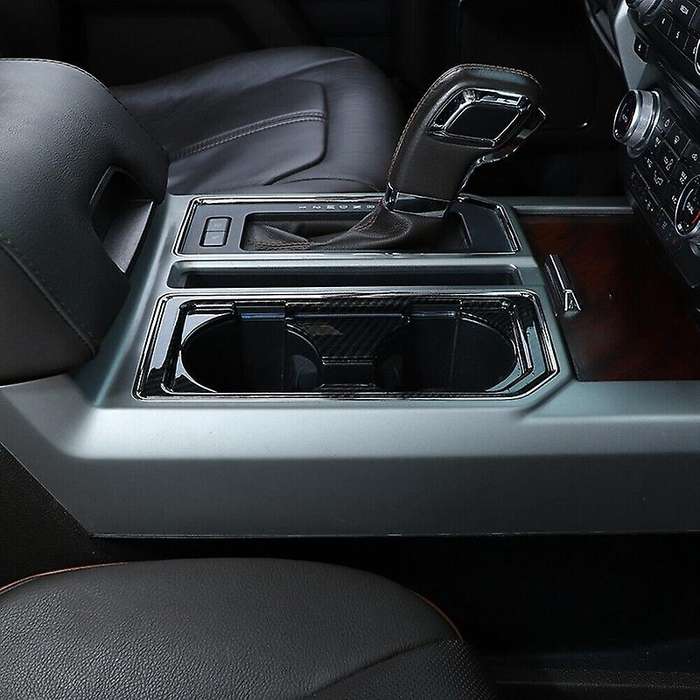 Car Front Water Cup Holder Panel Frame Trim Cover ABS for 2015 2016 2017 2018 2019 2020, Black Carbo