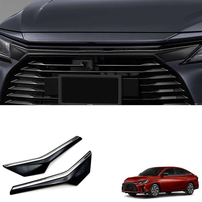 Car Glossy Black Upper Front Center Grille Grill Moulding Strips Cover Trim for Yaris Ativ / Vois 2