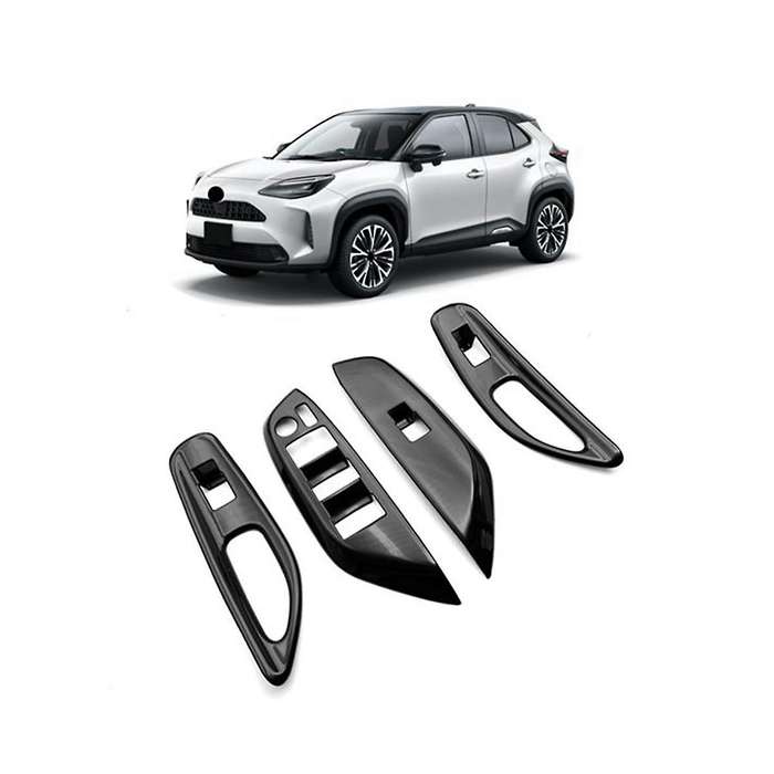 Car Glossy Black Window Glass Lift Button Switch Cover Door Armrest Panel for Yaris 2020-2023 Rhd