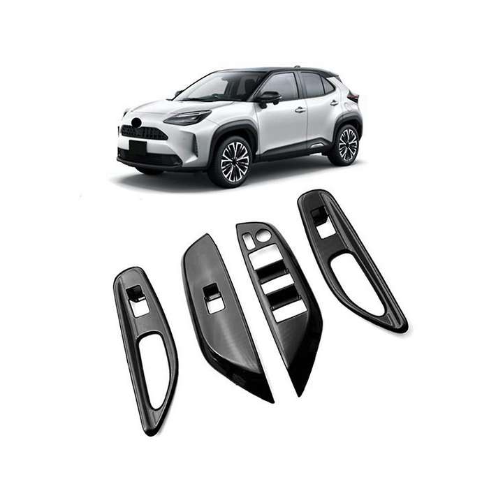 Car Glossy Black Window Glass Lift Button Trim Switch Cover Door Armrest Panel for Yaris 2020-2023