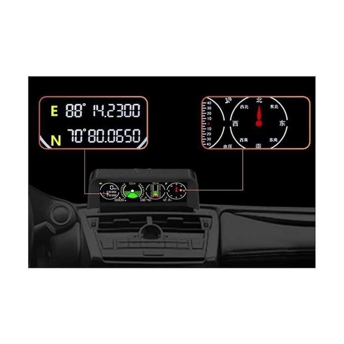Car Gps Speed Slope Meter Inclinometer Car Compass Automotive Hud Pitch Tilt Angle Protractor Clock