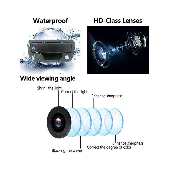 Car Handle Night Vision Wateproof Parking Reverse Backup Camera for Pickup Truck 10-20 Solid State