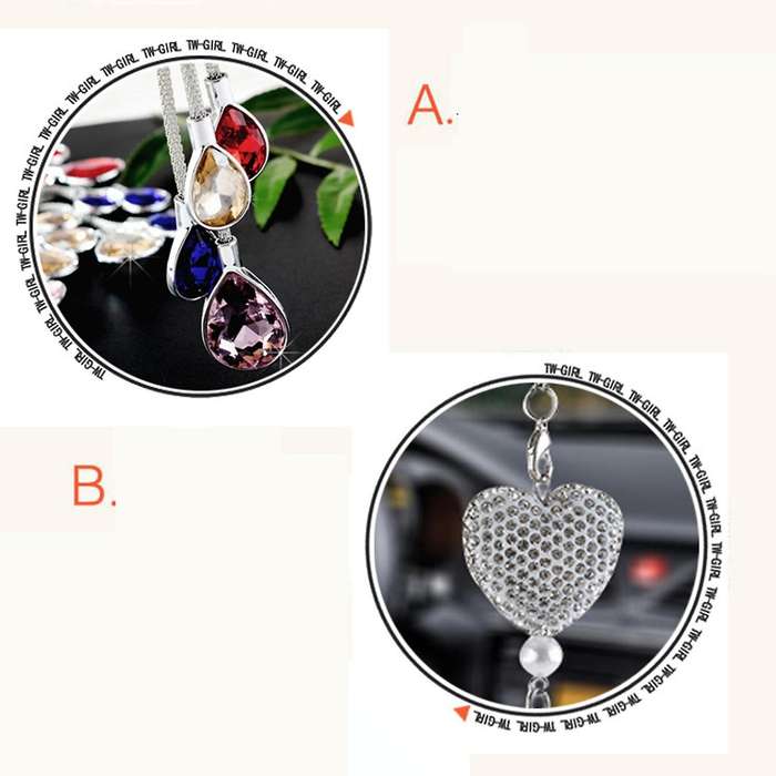 Car Heart for Mirror Bling Car Decoration Crystal Car Rear View Mirror Charms Decor Lucky Hanging In