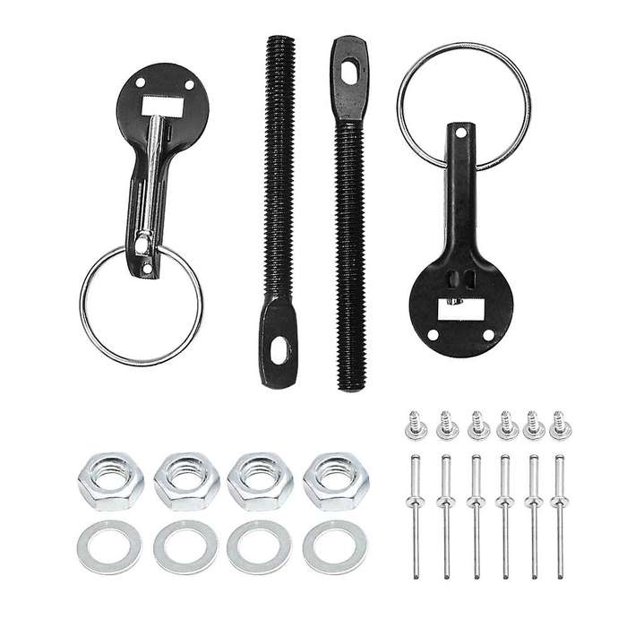 Car Hood Fasten Pin Aluminum Alloy Hood Lock Pins Lock Latch Mount Kit Universal Black