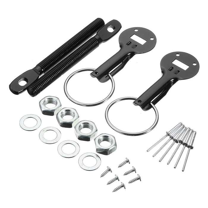 Car Hood Fasten Pin Aluminum Alloy Hood Lock Pins Lock Latch Mount Kit Universal Black