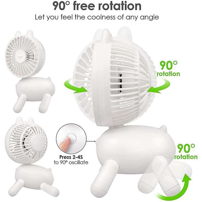 Puppy Portable Desk Fan, Desktop Table Cooling Fan in Single Button, Rechargeable Personal Fan for H