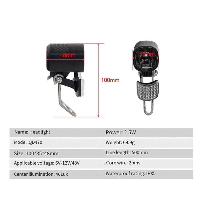 Qd470 E-bike Led Headlight 6v 12v 24v 36v 48v 60v Bicycle Light Waterproof Front Headlight Waterpr