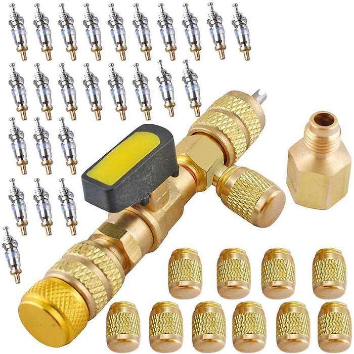 R410A Valve Core Remover with Dual Size SAE 1/4 & 5/16 Port,Valve Cores and Nut,HVAC Valve Core Remo