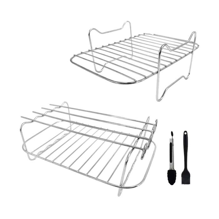 Rack for Ninja Dual , 2-piece Rack with 4 Skewers, Brush and Clips, for Double Basket Air Fryers