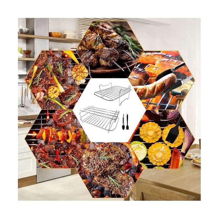Rack for Ninja Dual , 2-piece Rack with 4 Skewers, Brush and Clips, for Double Basket Air Fryers