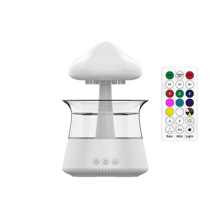 Rain Cloud Humidifier Diffuser with Remote,water Drip Waterfall Lamp Mushroom Rain Sounds White Nois