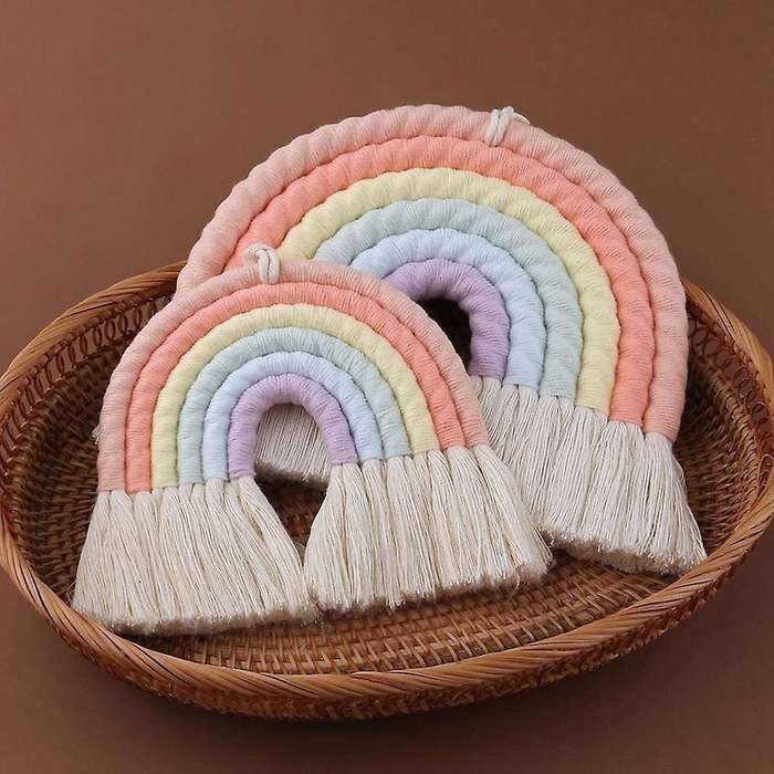 Rainbow Macrame Tapestry Wall Hanging Decor Nordic Style Decor Cotton Hand Weave Baby Kids Room Deco