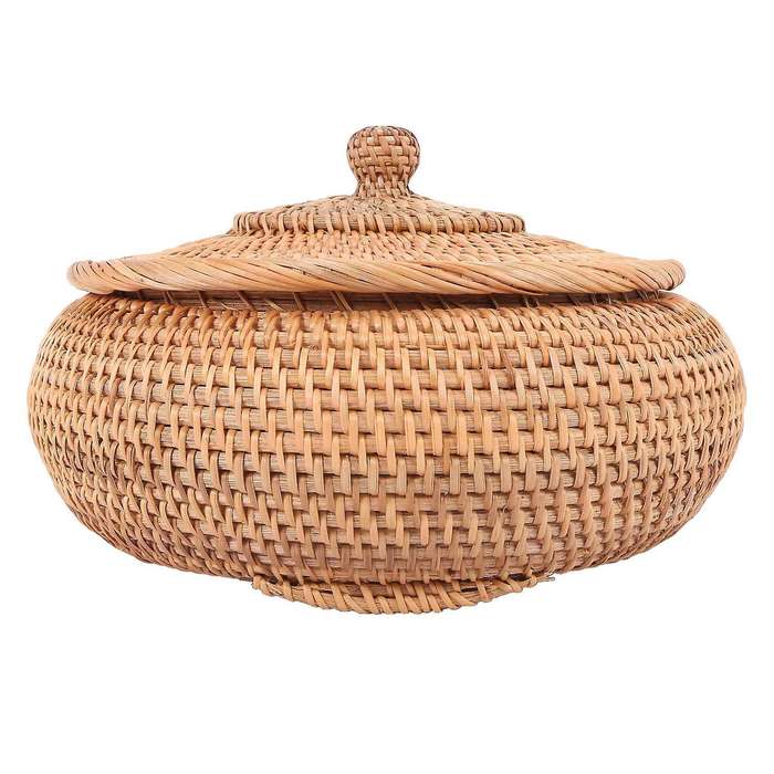 Rattan Boxes with Lid Hand-woven Multi- Wicker Tray with Durable Rattan Fiber Round 11 Inch Diamete