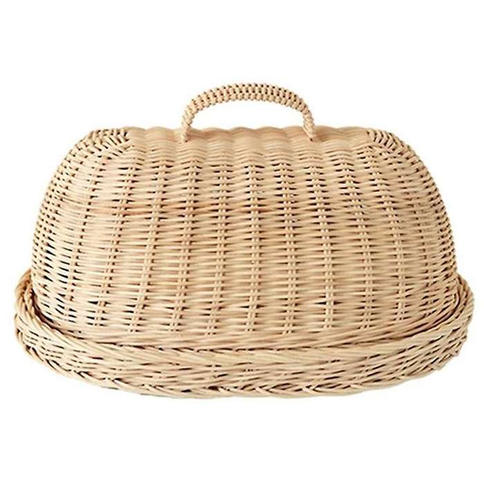Rattan Storage Tray with Cover,hand-woven Wicker Baskets,bread Fruit Food Breakfast Display Box,for