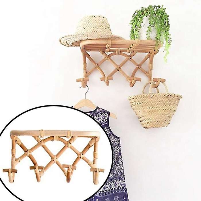 Rattan Clothes Hanger Rack Organizer for Coat Hat Hooks Towel Handbag Holder Bathroom