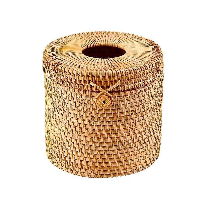 Rattan Tissue Box Toilet Paper Cover Wicker Decorative Holders with Lid for Storage Single Roll And