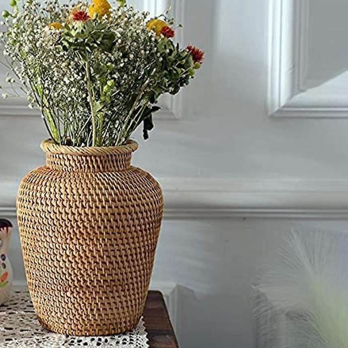 Rattan Woven Vase Art Vase Tabletop Decoration Plants Flower Pot Faddish Flower Pot for Home Decor